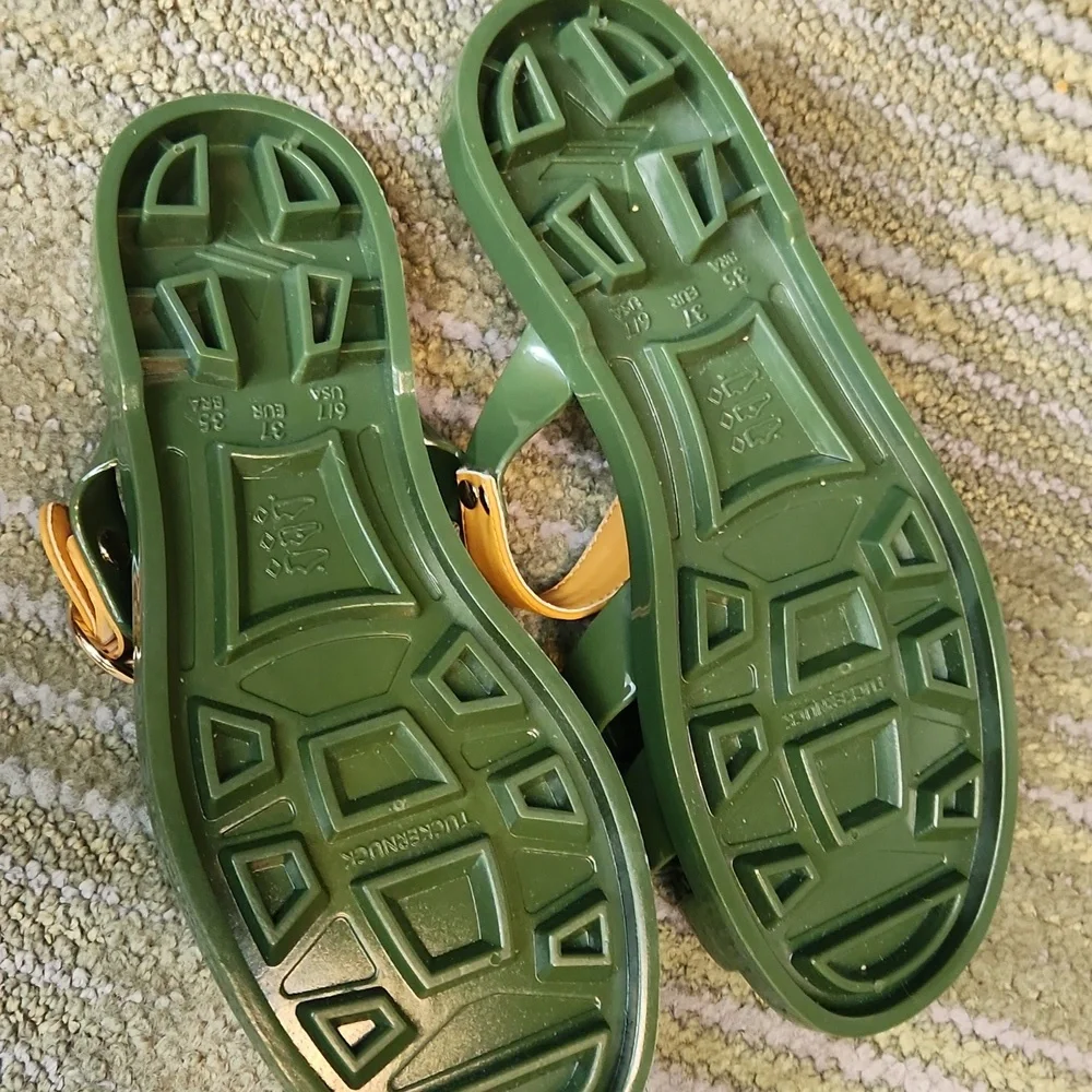 Tuckernuck Green Jelly Sandals with Yellow Straps